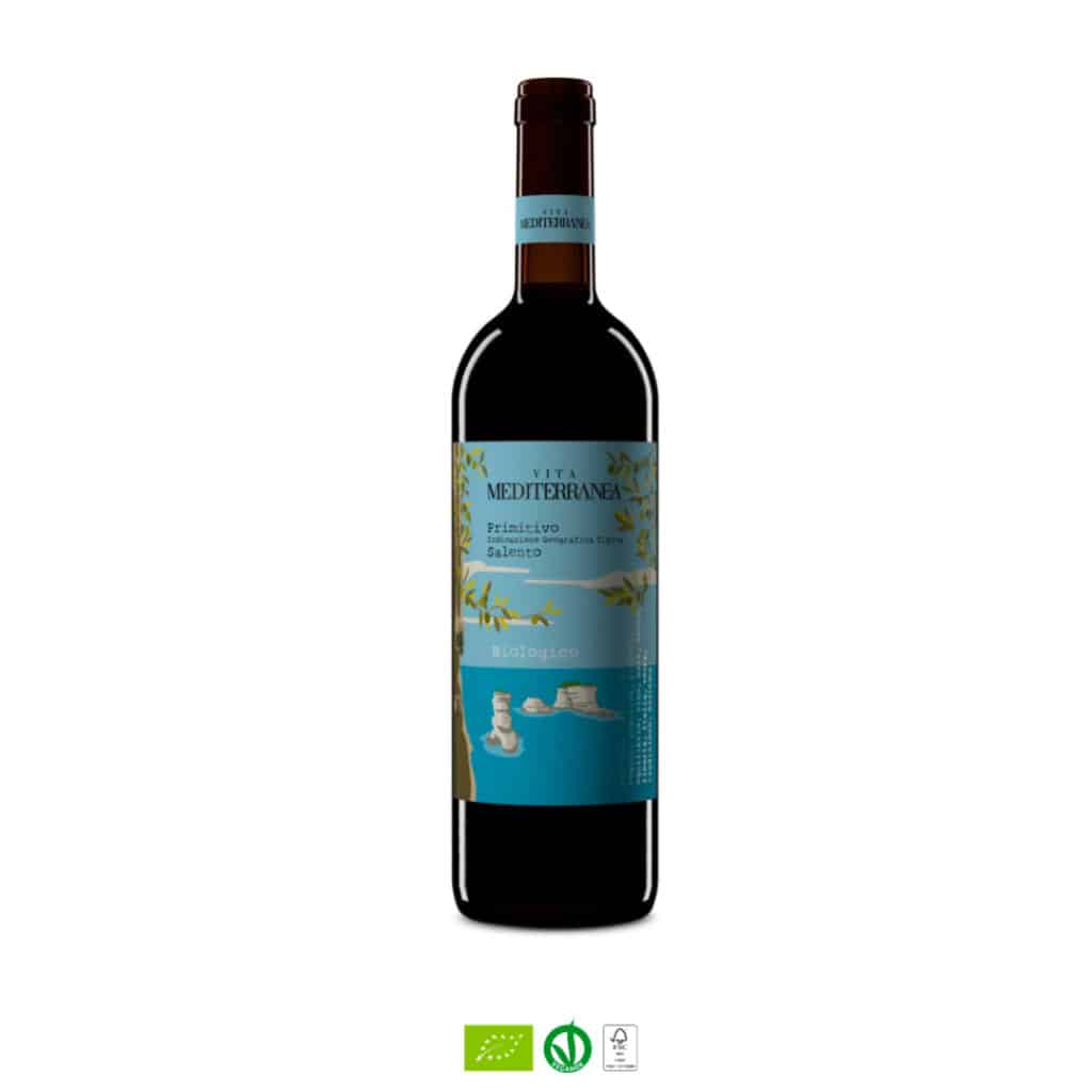 Bouteille de vin rouge bio Primitivo Salento disponible chez 500° Pizza à Marseille