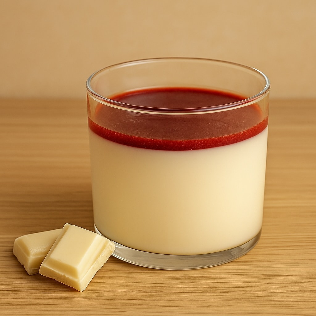 Dessert panna cotta au chocolat blanc servi par la pizzeria 500 degrés à Marseille