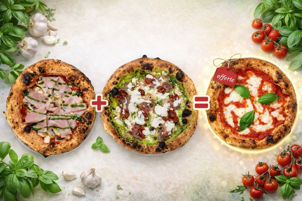 Visuel promo pizza : 2 pizzas achetées = 1 pizza offerte, 500 Degrés Marseille