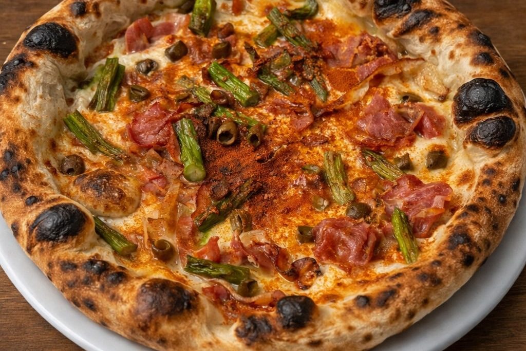 Pizza Asperges artisanale cuite au four à 500 degrés – 500 Degrés Pizza, Marseille